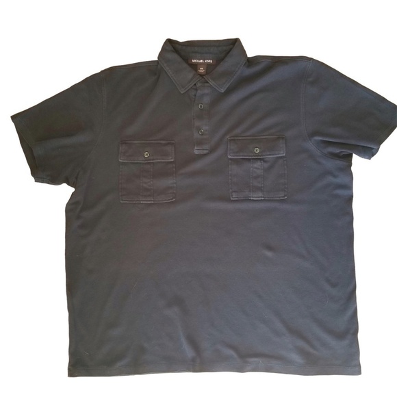 MICHAEL KORS- Mens XXL Short Sleeve Polo Shirt- Navy Blue 2 Button Pocket - Picture 5 of 7
